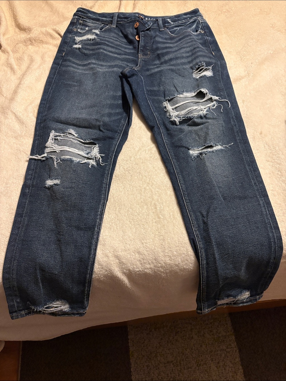 American Eagle Outfitters Distressed Dark Blue Boyfriend Jeans